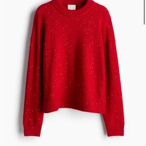 H&M Vibrant Red Sequins Crew Neck Sweater
